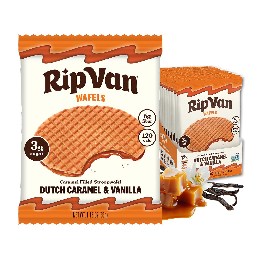 Rip Van Wafels Dutch Caramel & Vanilla Stroopwafels, Healthy Snacks, Non-GMO, Lo