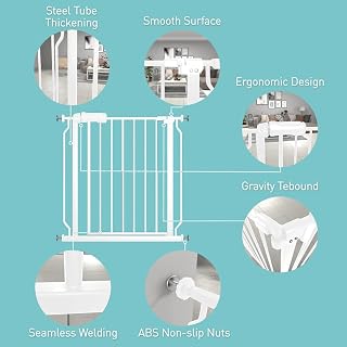 WAOWAO Baby Gate 29.13-33.86inch Extra Wide Pressure Mounted 30 31 32 33 Inches Walk Through Swing Auto Close Safety White Metal Toddler Kids Child Dog Pet Puppy Cat for Stairs, Doorways, Kitchen