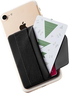 Sinjimoru Phone Grip Card Holder with Flap, Phone Wallet Stick on, Black | Sinji Pouch B-Flap, adhesive flap card wallet, finger strap grip, 3M tape, holds credit & ID cards, universal fit
