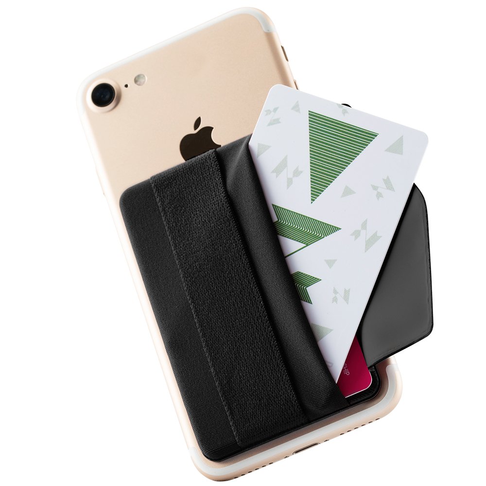 Sinjimoru Phone Grip Card Holder with Flap, Phone Wallet Stick on, Black | Sinji