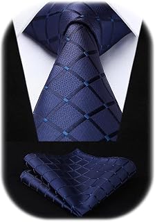 HISDERN Men's Elegant Extra Long Tie and Handkerchief Set Silk Ties and Clutches for Wedding Party 63 cm