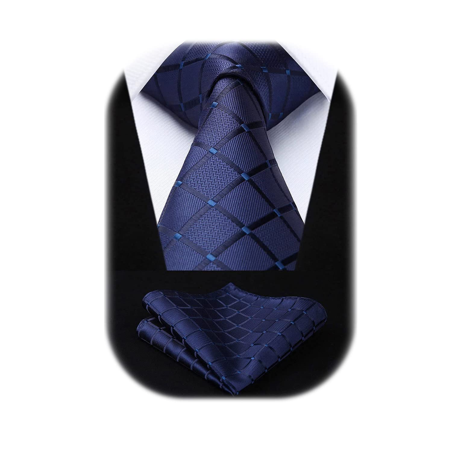 HISDERN Men's Elegant Extra Long Tie and Handkerchief Set Silk Ties and Clutches
