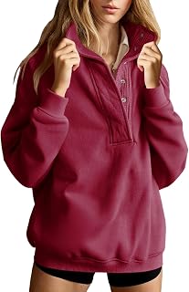 Womens Oversized Sweatshirt Button Up Henley Pullover Shirts Fall Casual Long Sleeve Tops Teen Girls Loose Outfits