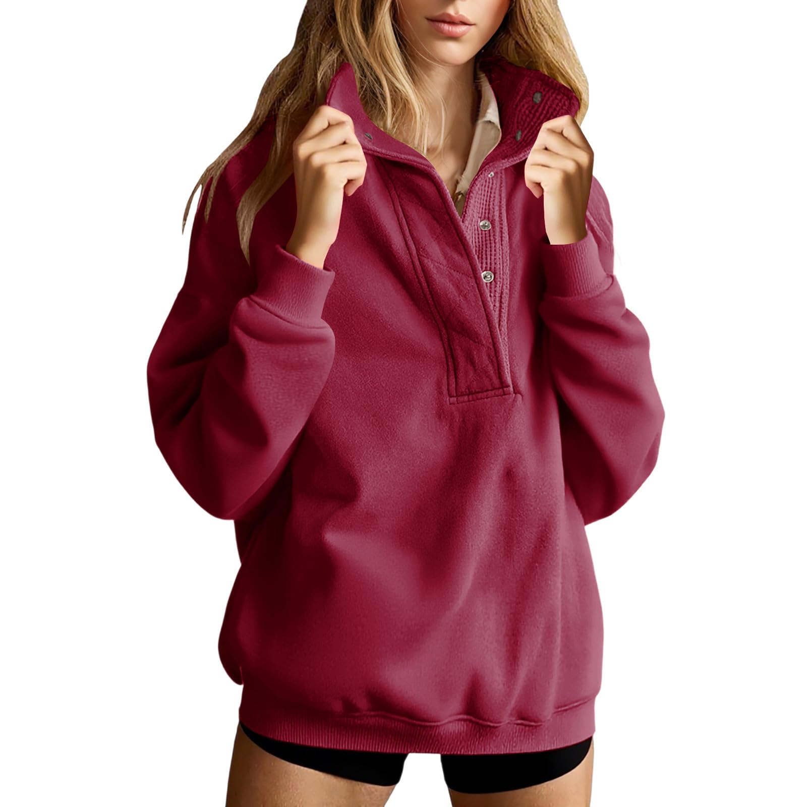 Womens Oversized Sweatshirt Button Up Henley Pullover Shirts Fall Casual Long Sl