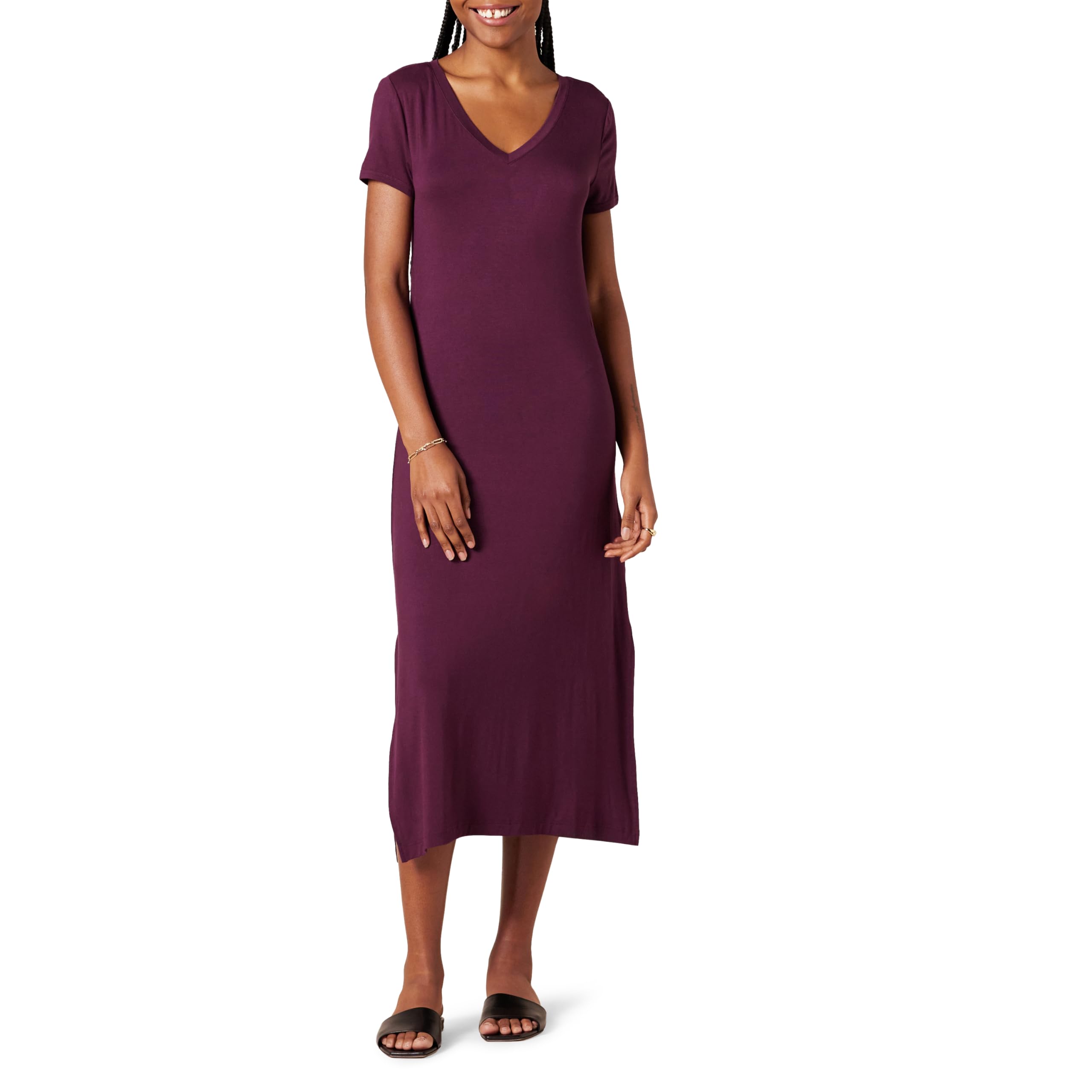 Amazon Essentials Women's Regular Fit V-Neck Short Sleeve Midi Length T-Shirt Dr