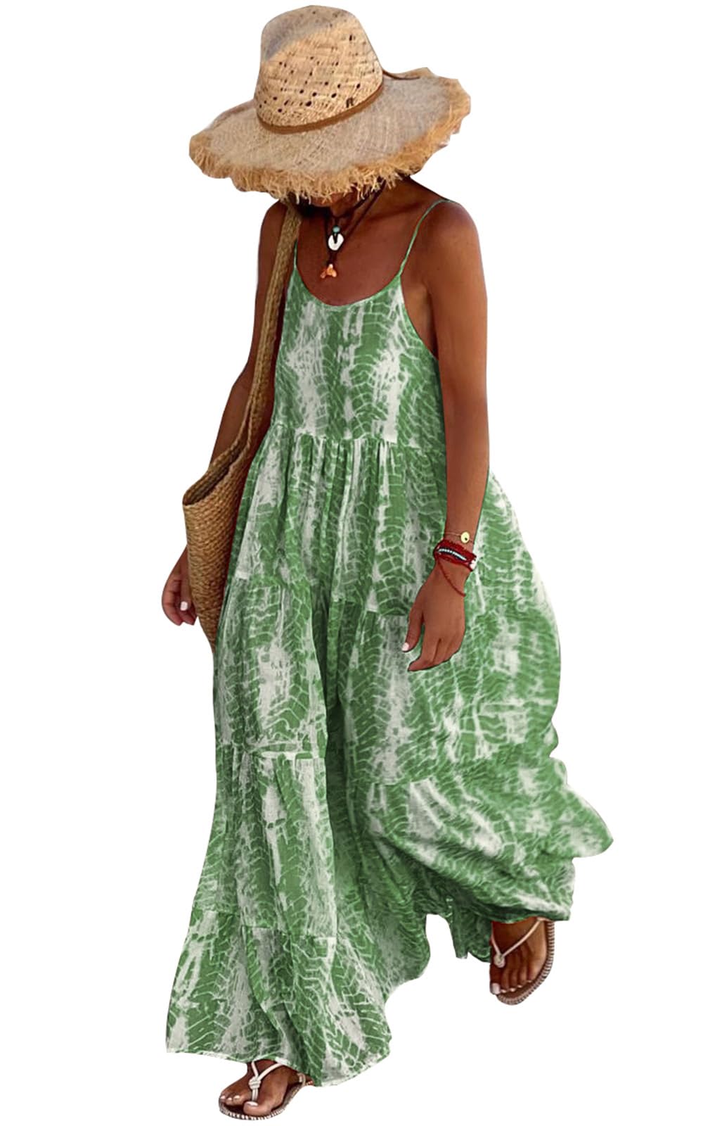 PRETTYGARDEN Women's Summer Dresses 2025 Spaghetti Strap Scoop Neck Floral Maxi 