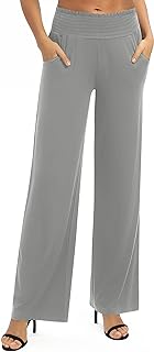 EXCHIC Women's Plain, Loose, Straight Cut Palazzo Trousers, High Waist, Stretchy Lounge Trousers with Pockets