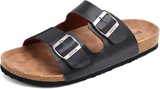 ONCAI Men's Sandals, Leather Summer Outdoor Sandals Open Toe Sandals for Adults Clogs with Adjustable Metal Strap