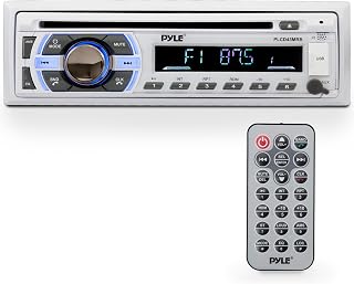 Pyle Marine Bluetooth Audio Receiver - 300 Watt Single Din Stereo Head Unit for Boat - CD Player, Wireless Streaming/Hands-Free Calling, MP3/USB/Aux/AM FM - Pyle PLCD43MRB