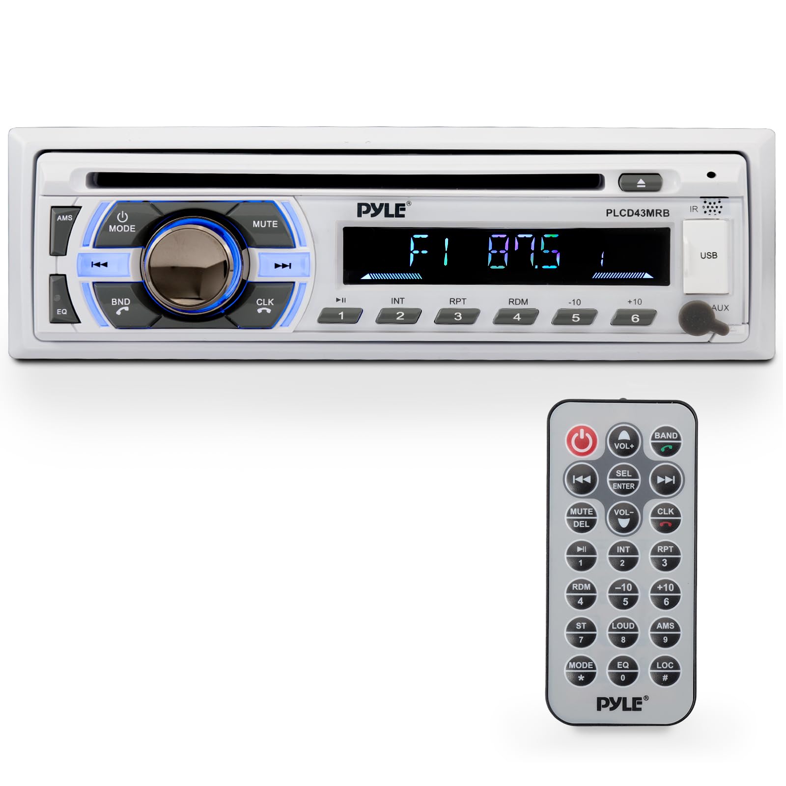 Pyle Marine Bluetooth Audio Receiver - 300 Watt Single Din Stereo Head Unit for 