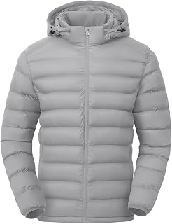 TBMPOY Men's Lightweight Puffer Jackets Detachable Hood Water-Resistant Casual Winter Coat Hooded Insulated for Travel Ski