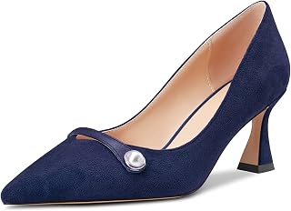 Castamere Women's Block Chunky Mid Heel Pointed Toe Slip-On Pumps Wedding Office 6.5 cm Heels