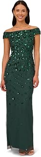 Adrianna Papell Womens Off Shoulder Beaded GownSpecial Occasion Dress