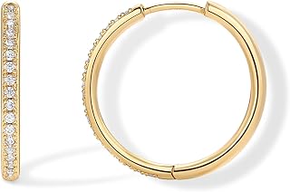 PAVOI 14K Gold Plated CZ Hoop Earrings for Women, Hinged Earrings