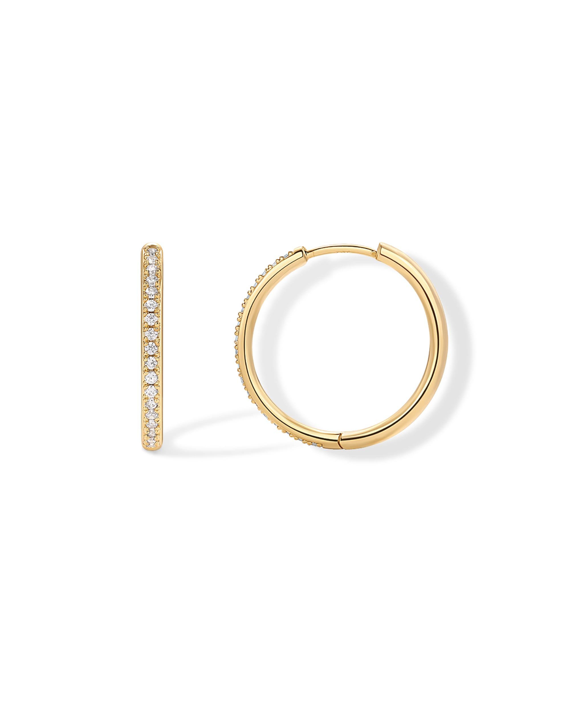 PAVOI 14K Gold Plated CZ Hoop Earrings for Women, Hinged Earrings