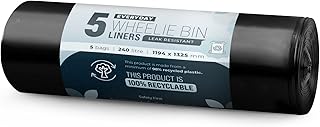 Ecobag - 5 Pack Eco-Friendly Wheelie Bin Liners - 240L - 18 Microns - Heavy Duty & Leak Resistant, Recycling Bags ffor Garden, Kitchen, House, Office & Caterers (1194 x 1325mm)
