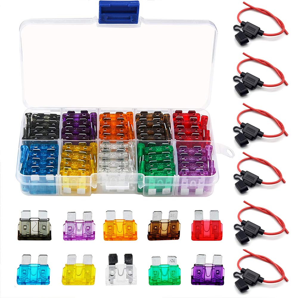 Bst4U Standard Inline Fuse Holder 12v 14AWG * 6 Pack + 100pcs Standard Car Fuses