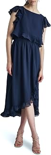 DKNY Womens Ruffle Sleeve Cinchined Waist Fit & Flare Midi DressDress