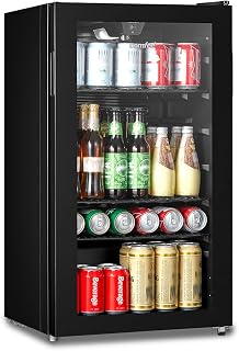 COMFEE' 93L Drinks Fridge with Low-E Glass Door, 115 Cans, RCZ99BG2(E) | Under Counter Fridge for Beer, Wine & Drinks , 2-15°C Temperature Control, Removable Shelves, LED Light, Low Noise, Black