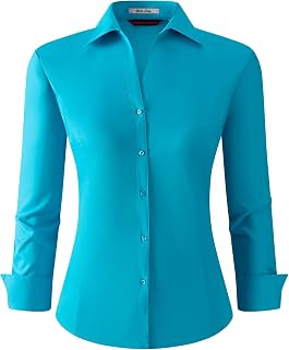 Alex Vando Women's Blouse Button Down Shirt Blouse Made of Bamboo Non-Iron Business Shirt Women's Long Sleeve Casual Work Shirt