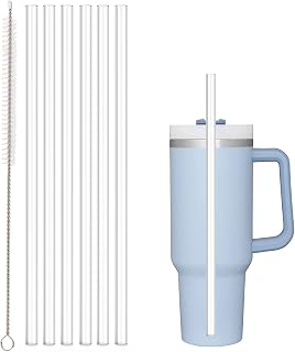 Beonsky Replacement Straw Compatible with Stanley 40 oz 30 oz Cup Tumbler, 6 Pack Reusable Straw with Cleaning Brush, Plastic, Clear