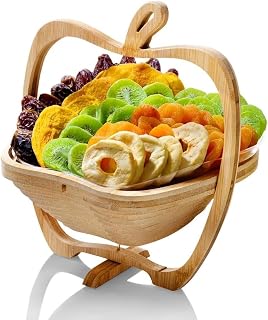 Xiureim Nuts and Dried Fruit Gift Basket, Healthy Assorted Natural Bamboo Snack Box, Expandable Fruit Bowl, Holiday Food Tray for Counter, Birthday, Sympathy, Office, Mom, Dad& Families