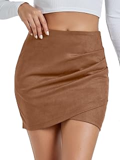Rooscier Women's Faux Suede High Waist Mini Skirt