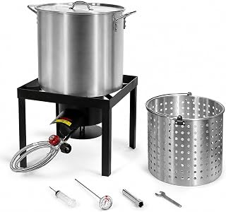 Barton 64Qt Turkey Deep Fryer & Seafood Boil Kit, 100,000 BTU High-Pressure Propane Burner with Aluminum Stock Pot, Lid, Burner Stand & Injector for Outdoor Crawfish, Crab, Shrimp & Cajun Cooking