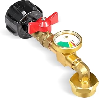 Propane Refill Adapter for 1lb. Tanks,Propane Adapter 20lb to 1lb Converter | Propane Refill Adapter for 1 lb Refillable Propane Cylinder, with Valve &amp; Gauge, Solid Brass, Leak-free, 90 Degree Elbow