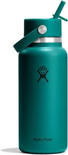Hydro Flask Water Bottle - Insulated Stainless Steel - Wide Mouth Flex Straw Lid, Non Spill, Leakproof and Refillable in 32 Oz Deep Teal
