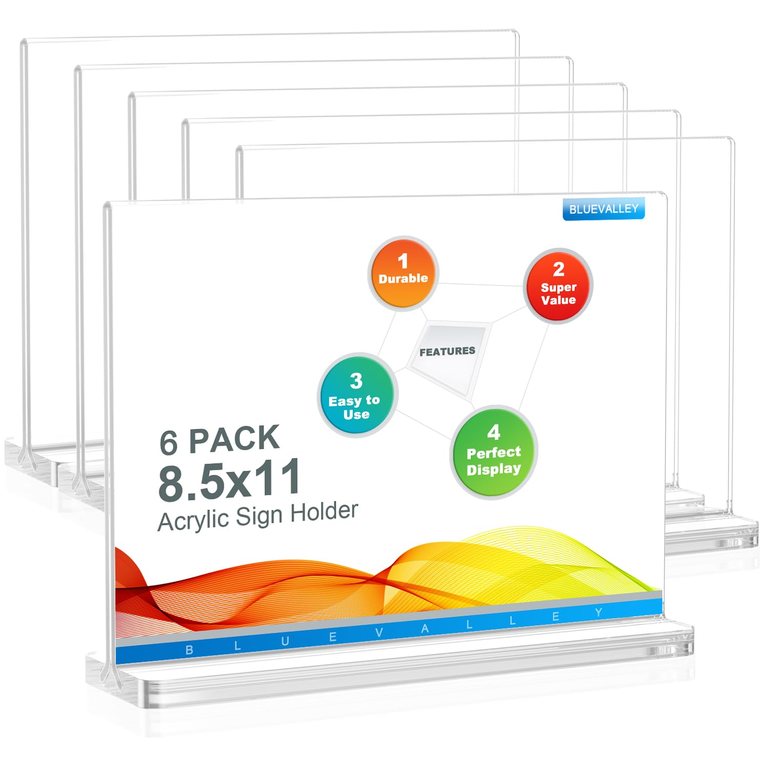 BlueValley 6 pack Acrylic Sign Holder 8 1/2 by 11 Inches, Clear Plastic Flyer Do