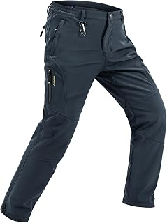 TBMPOY Mens Snow Pants Fleece Lined Hiking Winter Waterproof Softshell Ski Outdoor Insulated Climbing Pants Zip Pockets