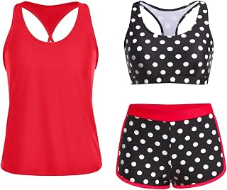 Yonique 3 Piece Athletic Tankini Swimwear for Women with Swim Shorts Tank Tops with Sports Bra and Culottes Swimwear