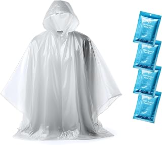 Disposable Rain Poncho, Waterproof with Hood, Festival Style, Pack of 4 | Ultra-Portable, Credit Card Sized Package Fits in a Pocket, Purse, Backpack or Wallet, Breathable to Avoid Sweating