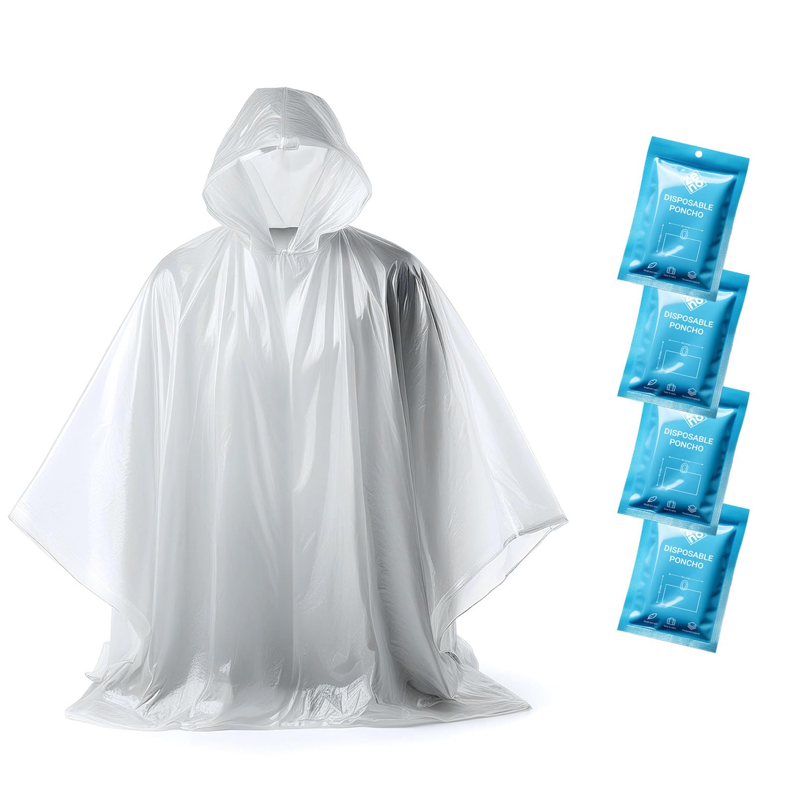 Disposable Rain Poncho, Waterproof with Hood, Festival Style, Pack of 4 | Ultra-