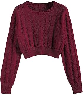 ZAFUL Women's Long Sleeve Cropped Sweater Knit Pullover Top