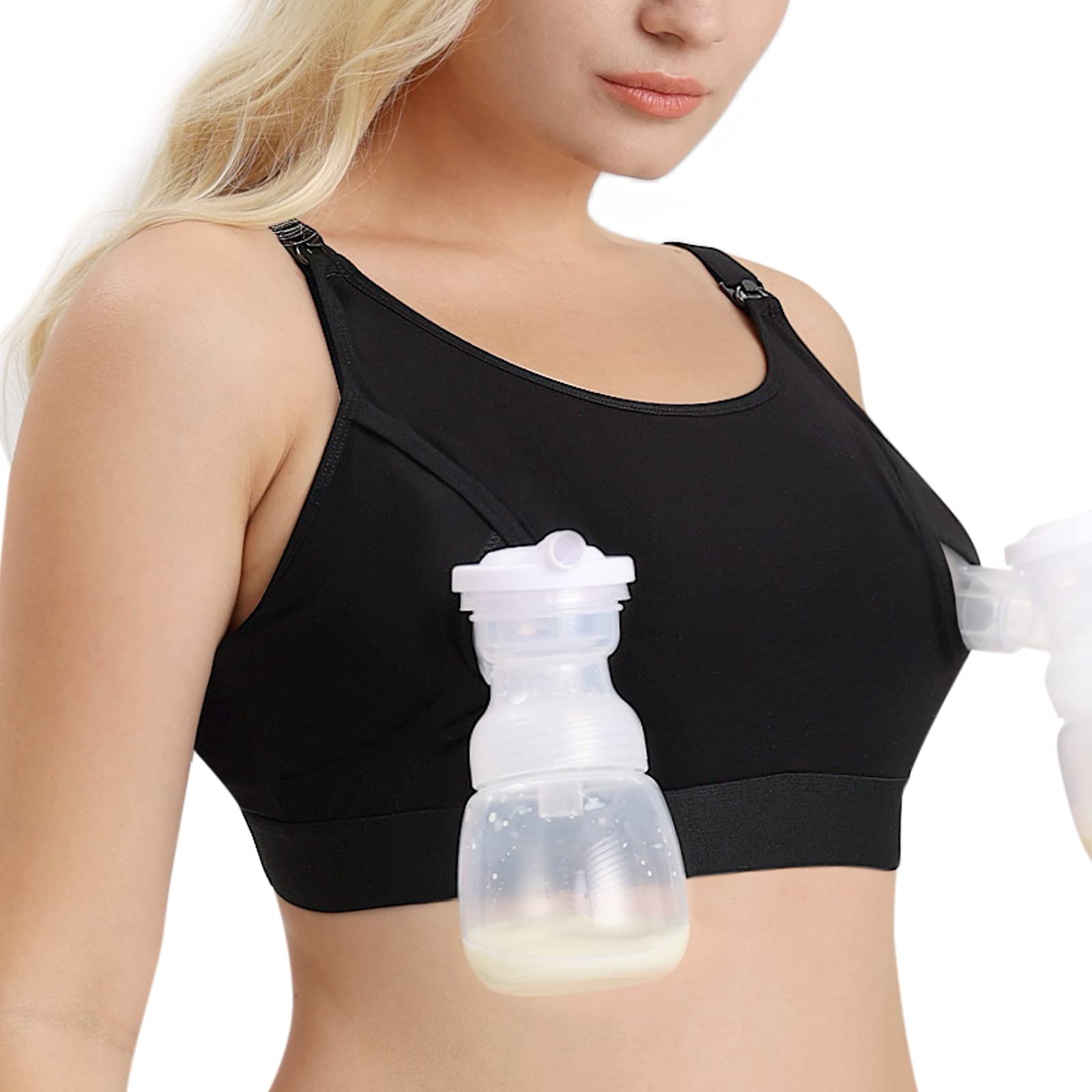 Momcozy Hands Free Pumping & Nursing Bra, Adjustable Cotton Breast Pump Bra | Ha