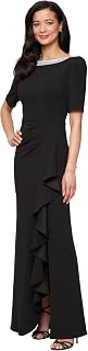 Alex Evenings Women's Long Embellished Neck Mother of the Bride Dress with Elbow Puff Sleeve (Petite and Regular Sizes)