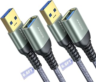 AINOPE USB Extension Cable 6.6FT 2 Pack Nylon Braided USB 3.0 Extender | 5 Gbps USB A Male to Female Extension Cable for Hard Drive, Oculus Rift, Hub, Mouse, Keyboard, Xbox, Webcam, Microphone