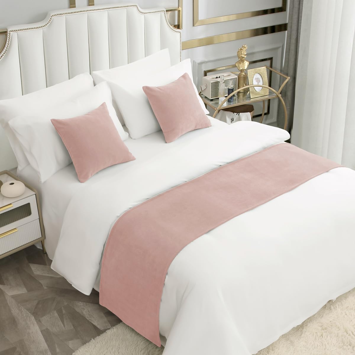 AMBERIS Bed Runner Single Layer Chenille Coral Pink, Modern Style Bed Scarves fo