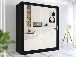 RAC3 Wardrobes for Bedroom with Mirrored Sliding Door & LED Light Premium Wardrobe Storage with Sleek Design comes in Colours Black/White/Grey/Oak- Different Sizes from 120cm - 250cm (Black, 120cm)