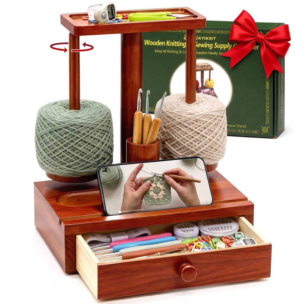 CHUAYIKNIT Wooden Yarn Holder for Crocheting and Knitting Storage Drawer | Magne