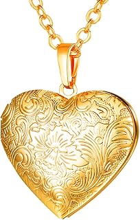 U7 Damen Medaillon zum Öffnen für Bilder personalisiert Foto Text Herzanhänger Rose/Punkte/Streifen/Blumen Muster Halskette Amulett Modeschmuck für Frauen Mädchen