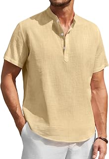 Enlision Linen Shirt Men's Short Sleeve Shirt Lightweight Summer Shirt Men's Casual Shirts for Men Henley Shirt Regular Fit S-4XL