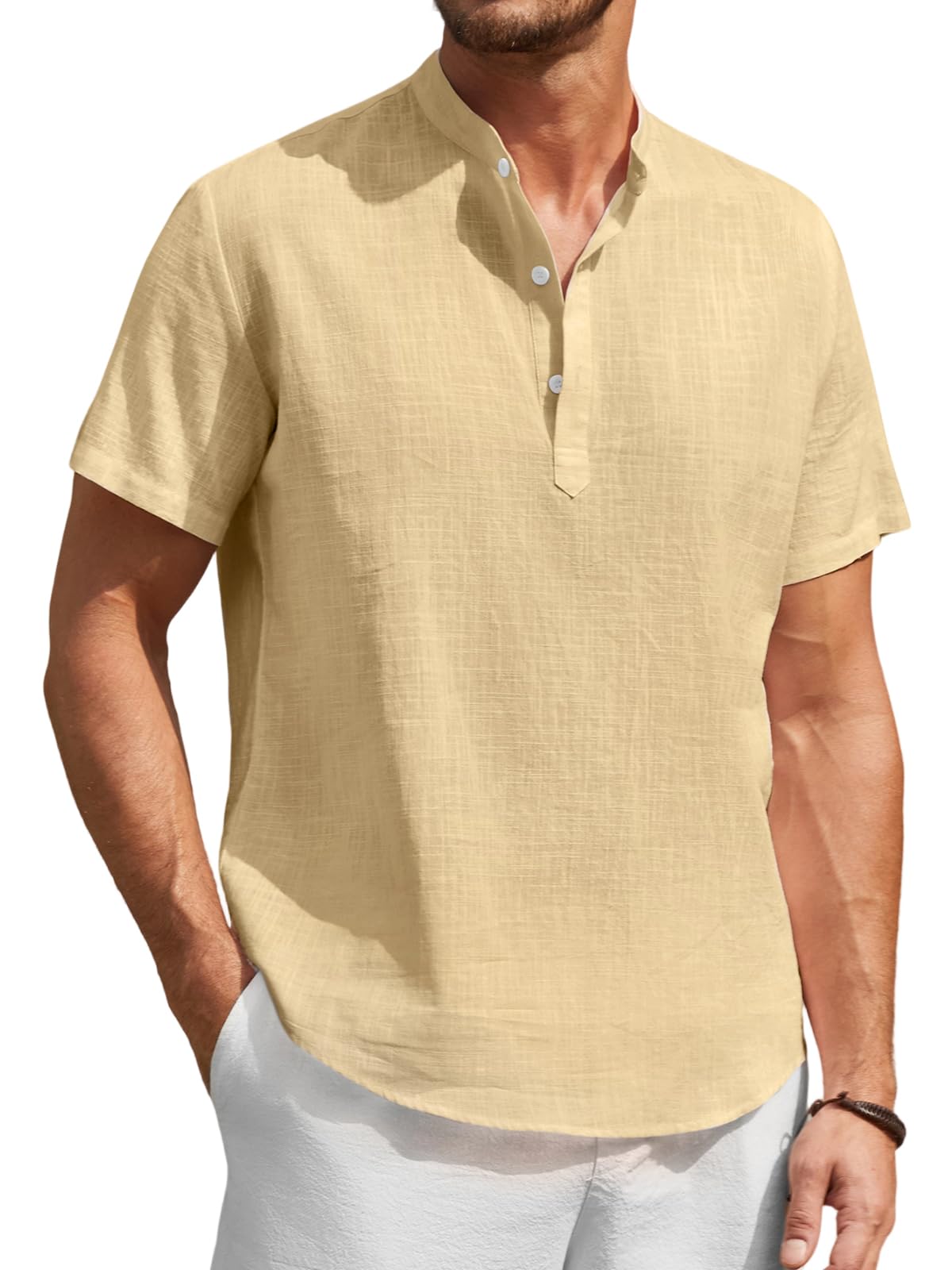 Enlision Linen Shirt Men's Short Sleeve Shirt Lightweight Summer Shirt Men's Cas