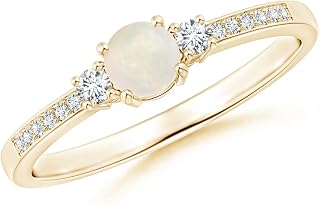 Angara Natural Classic Three Stone Opal and Diamond Ring in 14K Solid Gold/Platinum for Women | October Birthstone Jewellery for Her