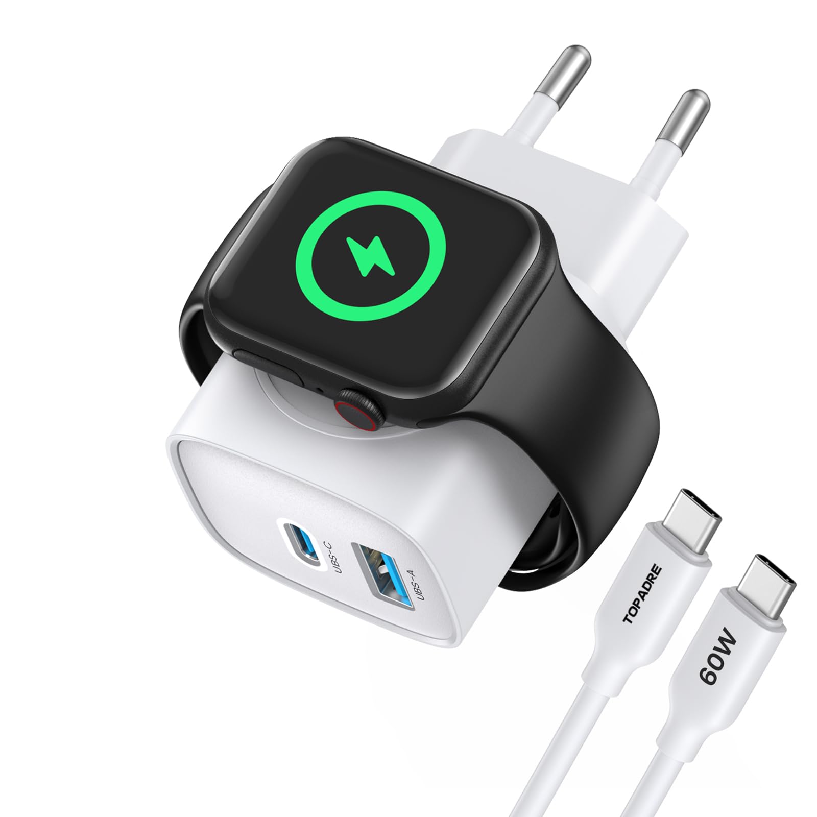 TOPADRE Charger for Apple Watch with 1 m Cable, 3 in 1 20 W USB C Charger