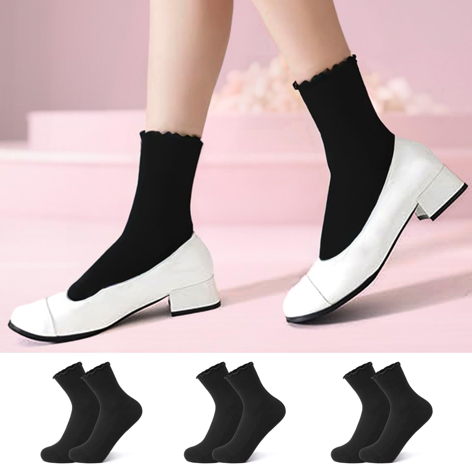 Women's Crew Socks Ruffle Turn-Cuff and Cute Ruffle Ankle Socks Soft Breathable 