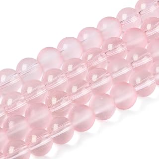 50Pcs 8mm Transparent Frosted Round Glass Bead Strands with Gold Powder Glass Spacer Beads for DIY Crafts Earring Bracelet Necklace Jewelry Making Pink