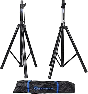 Rockville RVES1 Pair Adjustable Tripod PA Speaker Stands with Carry Bag | Steel Construction, 40-71" Height Range, 100 lb Capacity, Universal DJ/PA/Studio Use
